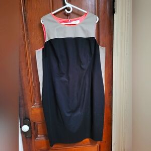 NWOT TAHARI Plus Size Dress Size 22 or 3XL Beige, Black, Pink Trim